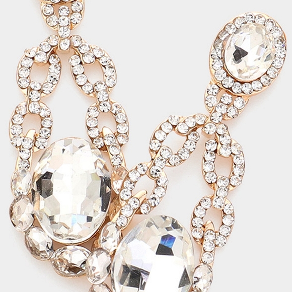 Gold Round Teardrop Crystal Dangle Earrings Fashion Statement Accessory - Picture 2 of 2